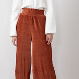 Velvet Smocked Waist Pants for Women in Rust