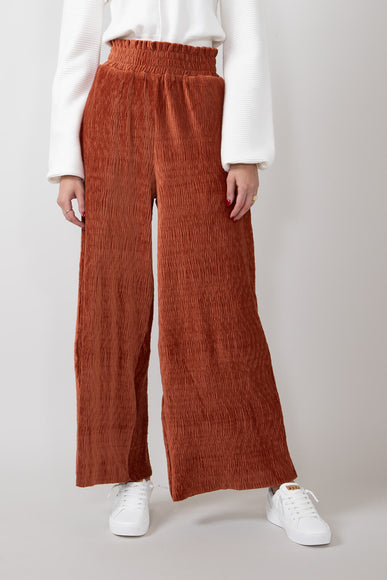 Velvet Smocked Waist Pants for Women in Rust