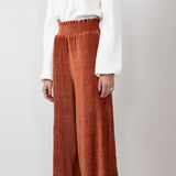 Velvet Smocked Waist Pants for Women in Rust