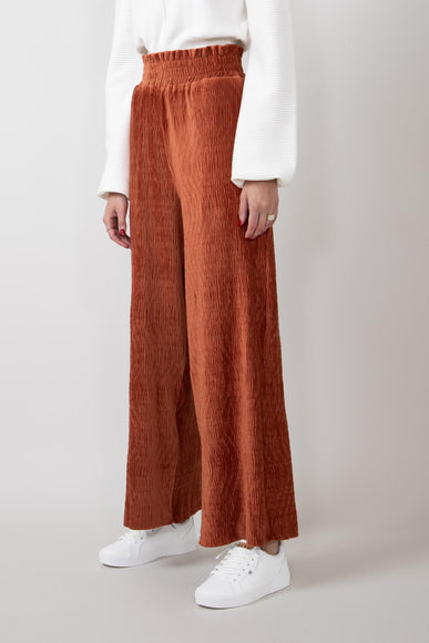 Velvet Smocked Waist Pants for Women in Rust