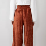 Velvet Smocked Waist Pants for Women in Rust