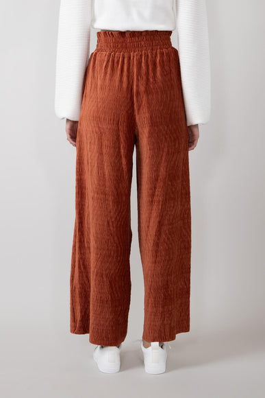 Velvet Smocked Waist Pants for Women in Rust