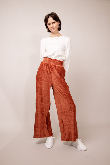 Velvet Smocked Waist Pants for Women in Rust