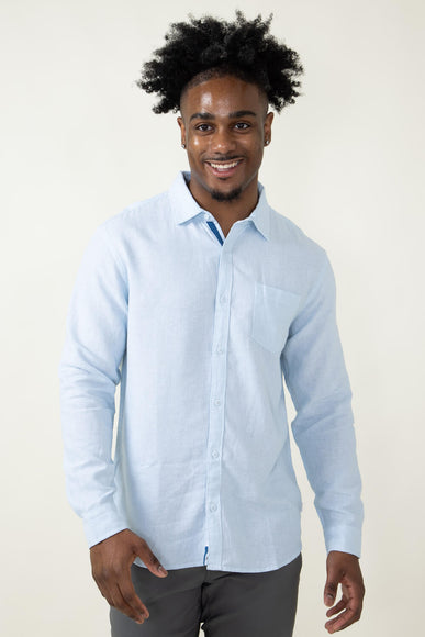 Vintage Summer Linen Button Down Shirt for Men in Blue