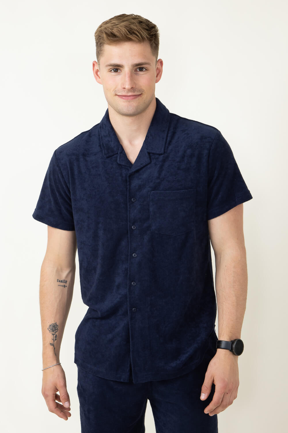 Vintage Summer Towel Terry Button Down Shirt for Men in Navy | V67702- –  Glik's