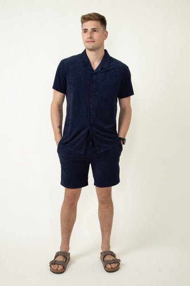 Vintage Summer Towel Terry Button Down Shirt for Men in Navy