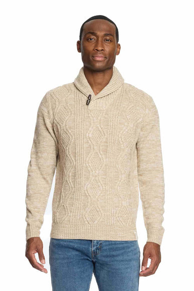 Weatherproof Vintage Cable Knit Fisherman Toggle Sweater for Men in Khaki Heather 