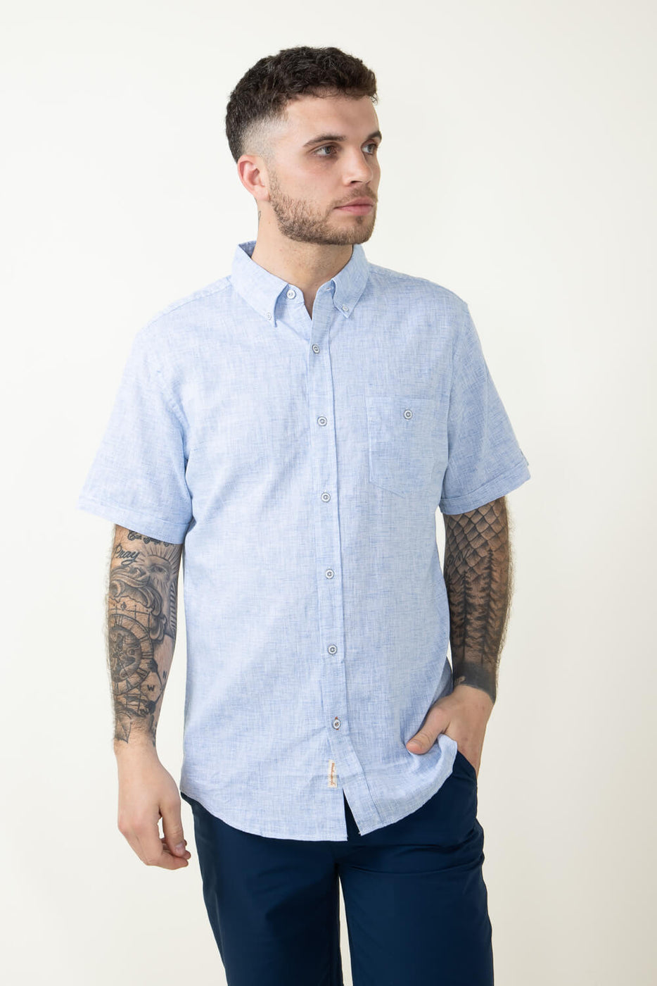 Weatherproof Vintage Linen Button Down Shirt for Men in Light Blue 
