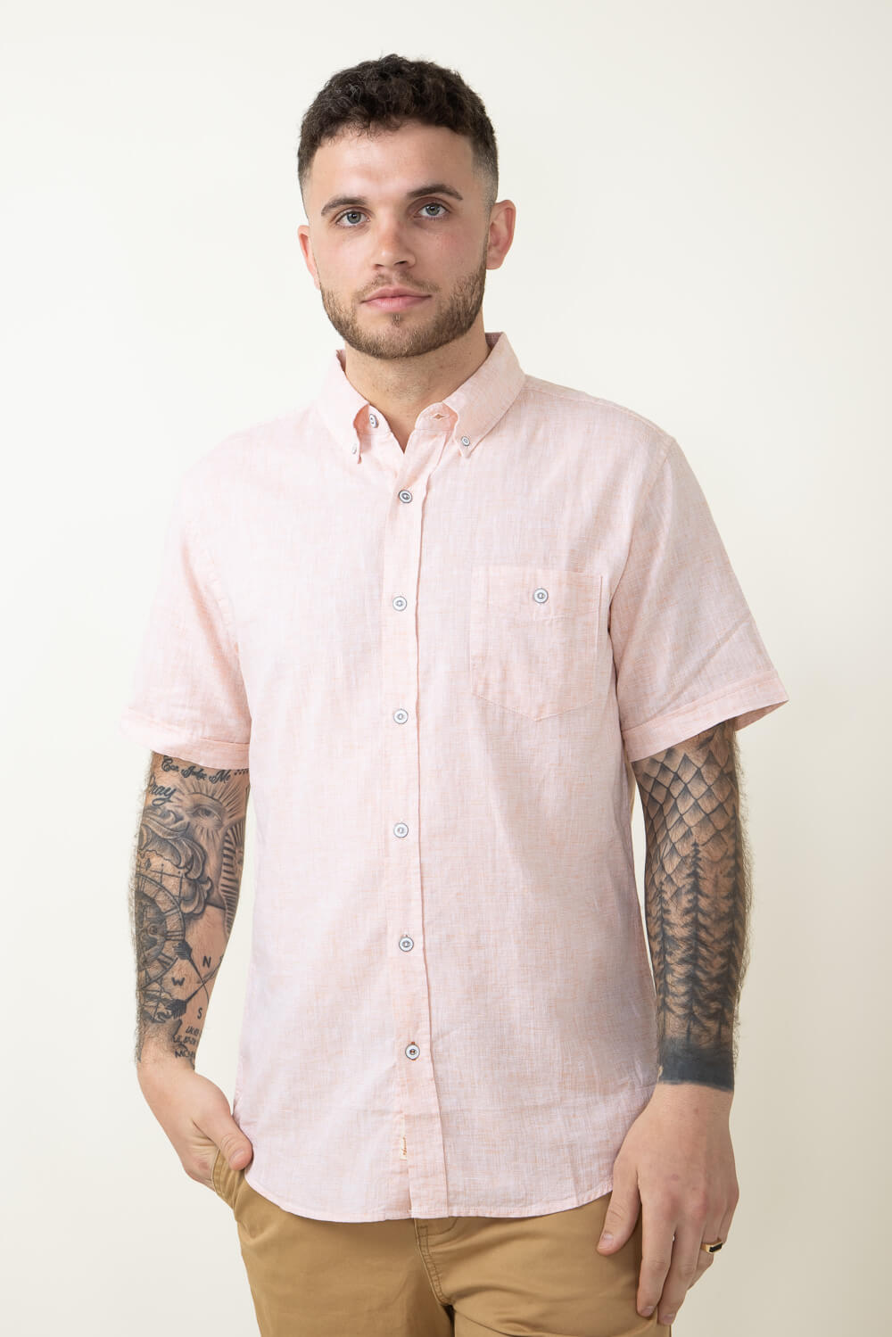 Weatherproof Vintage Linen Button Down Shirt for Men in Orange 
