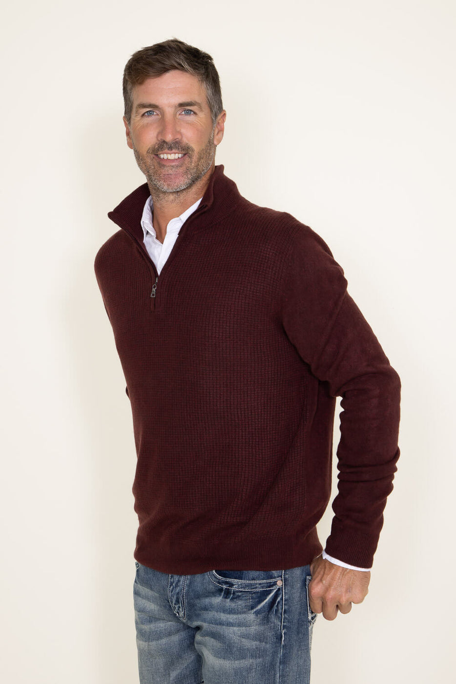 Weatherproof Vintage Quarter Zip Sweater for Men in Red