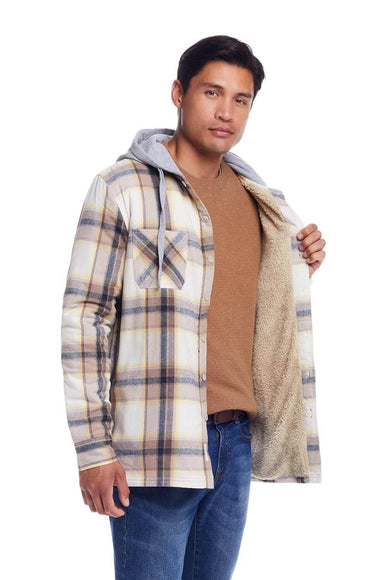 Weatherproof Vintage Sherpa Lined Hooded Shirt Jacket for Men in Wheat