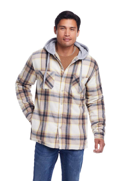 Weatherproof Vintage Sherpa Lined Hooded Shirt Jacket for Men in Wheat