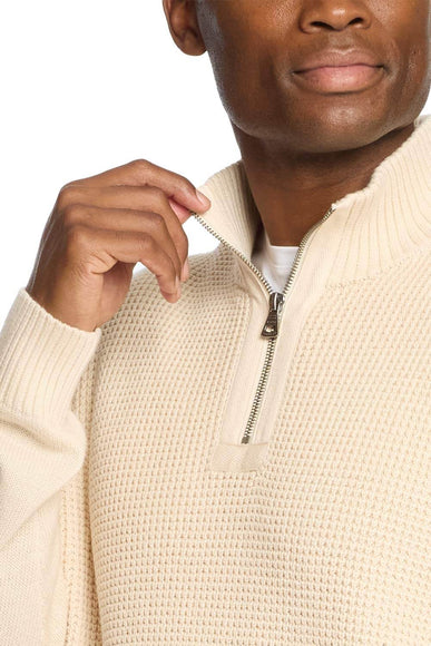 Weatherproof Vintage Textured Quarter Zip Sweater for Men in Ecru 