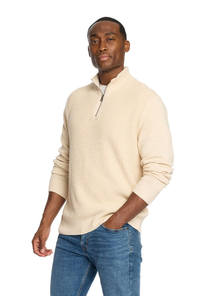 Weatherproof Vintage Textured Quarter Zip Sweater for Men in Ecru 