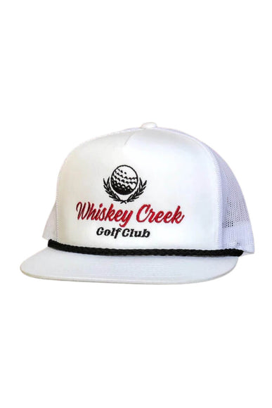 Whiskey Bent Whiskey Creek Golf Trucker Hat for Men in White 