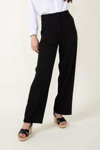 Woven Boyfriend Trouser Pants for Women in Black