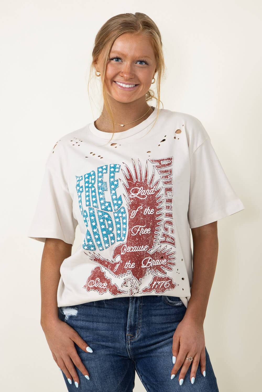 Free Bird America Graphic T Shirt for Women in Khaki F525 2282 LTKHA Glik s