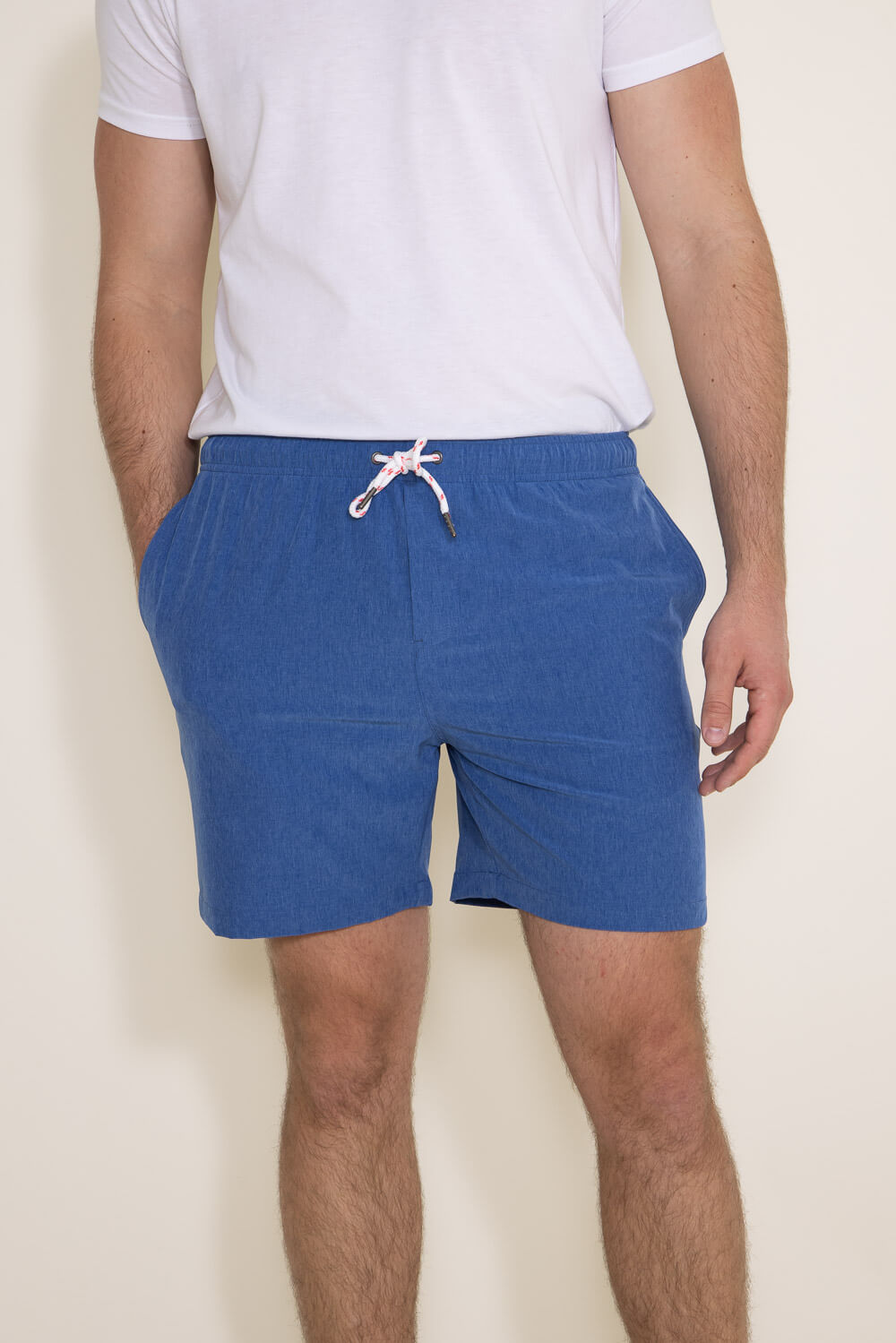 Vintage Summer Premium Stripe Volley Swim Shorts for Men in Denim Blue at Glik's , M