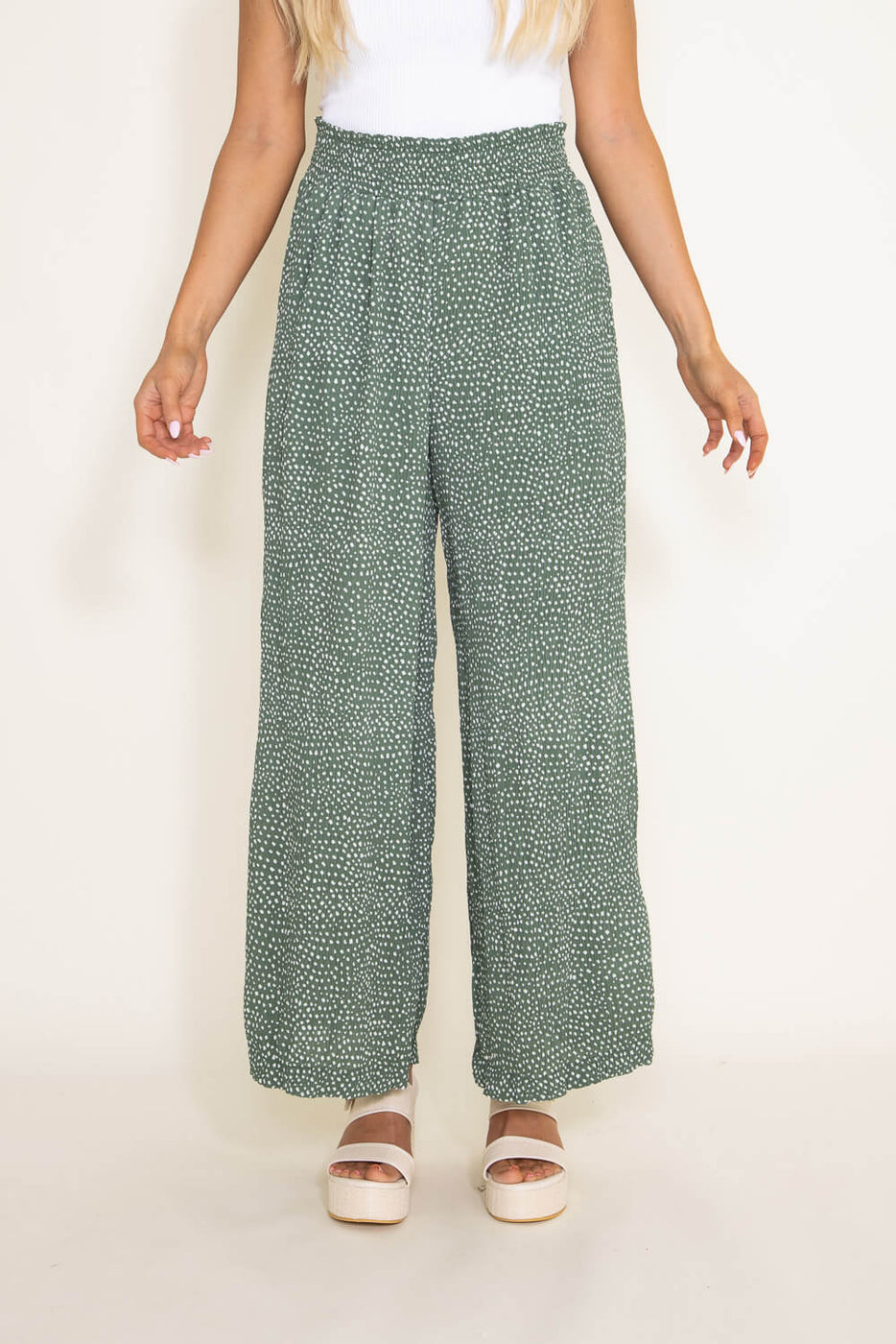 Wide Leg Pants, Summer Pants, Women's Chiffon Pants, Green Skirt Pants,  High Waist, Light Weight Pants, Customize Pants P0031 