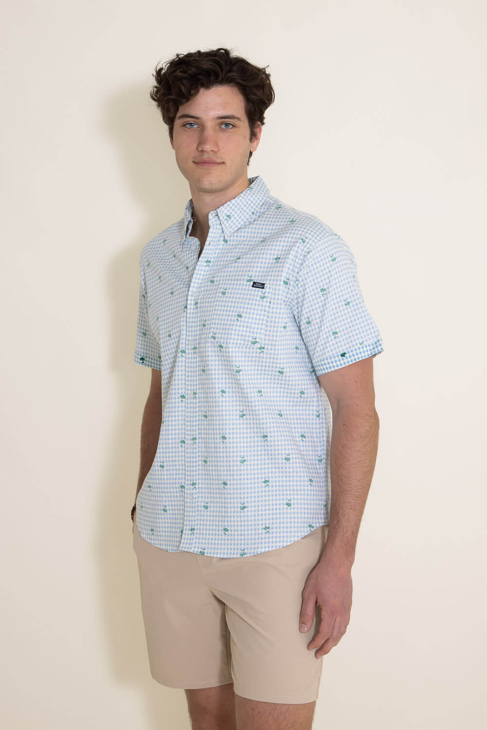 Simply Southern Palm Print Shirt for Men in Light Blue