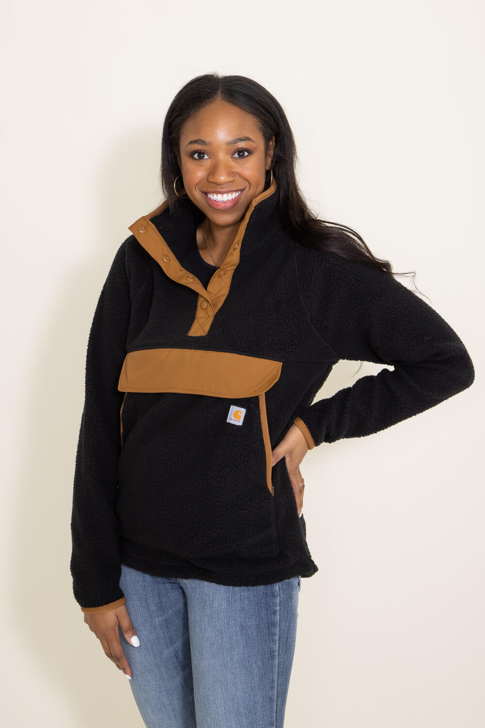 Carhartt Fleece Quarter Snap Front Pullover for Women in Black