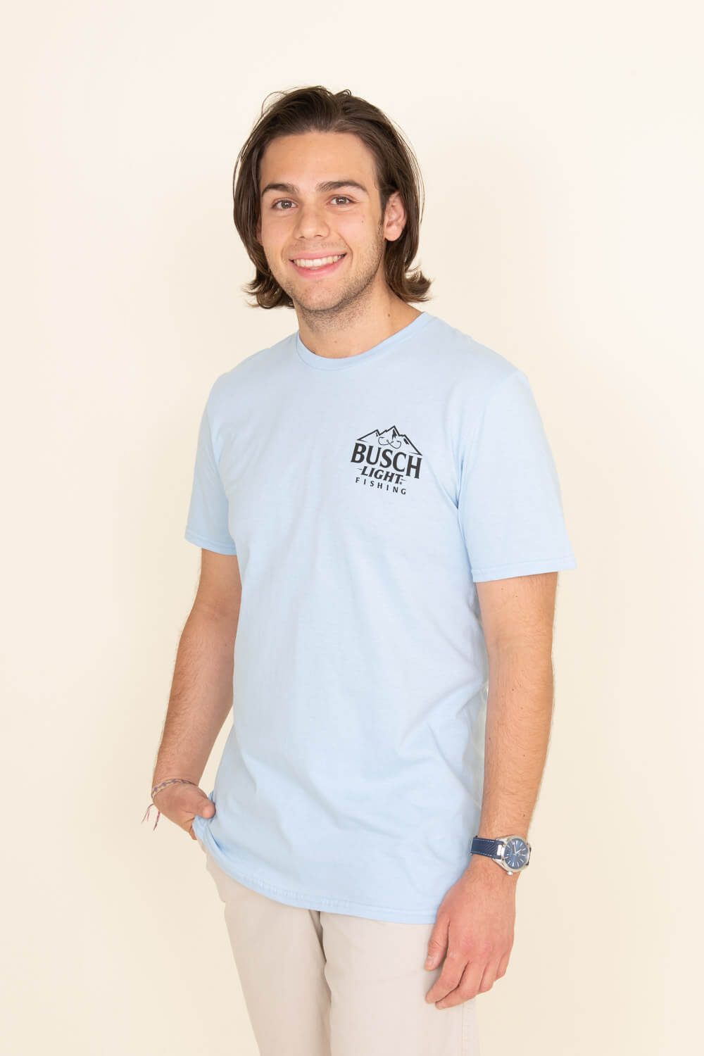 Busch Front and Back Print Blue Pocket Tee Shirt