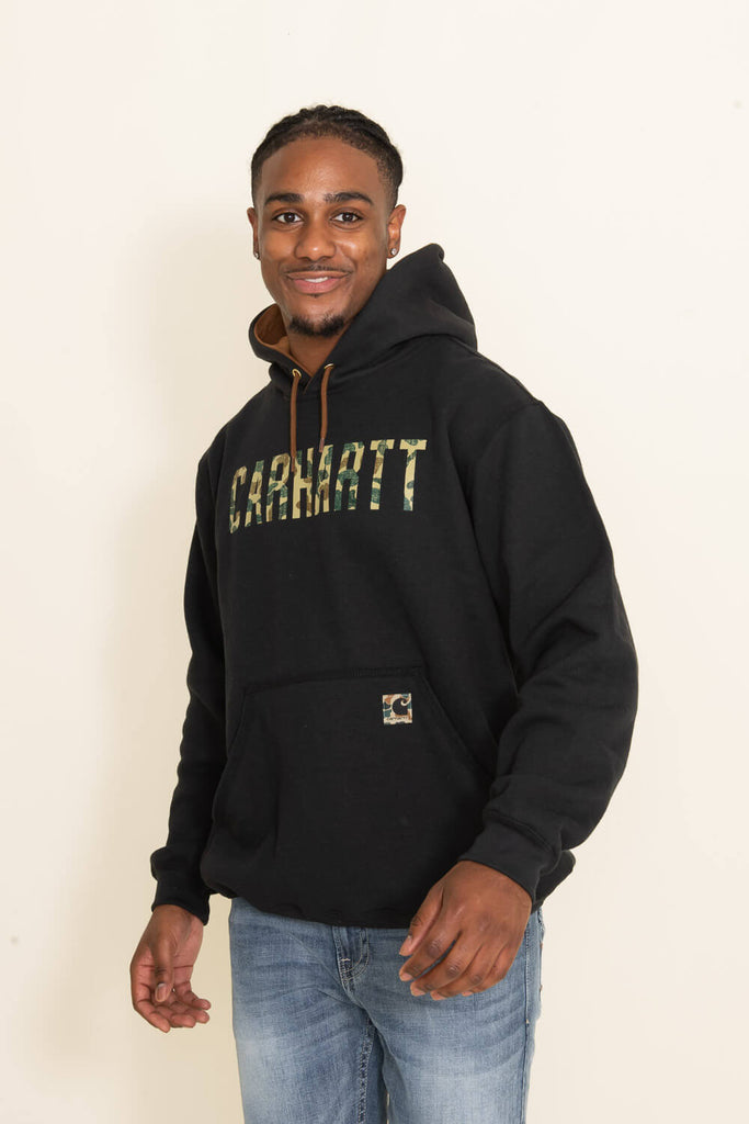 Carhartt Midweight Camo Logo Graphic Hoodie for Men in Black