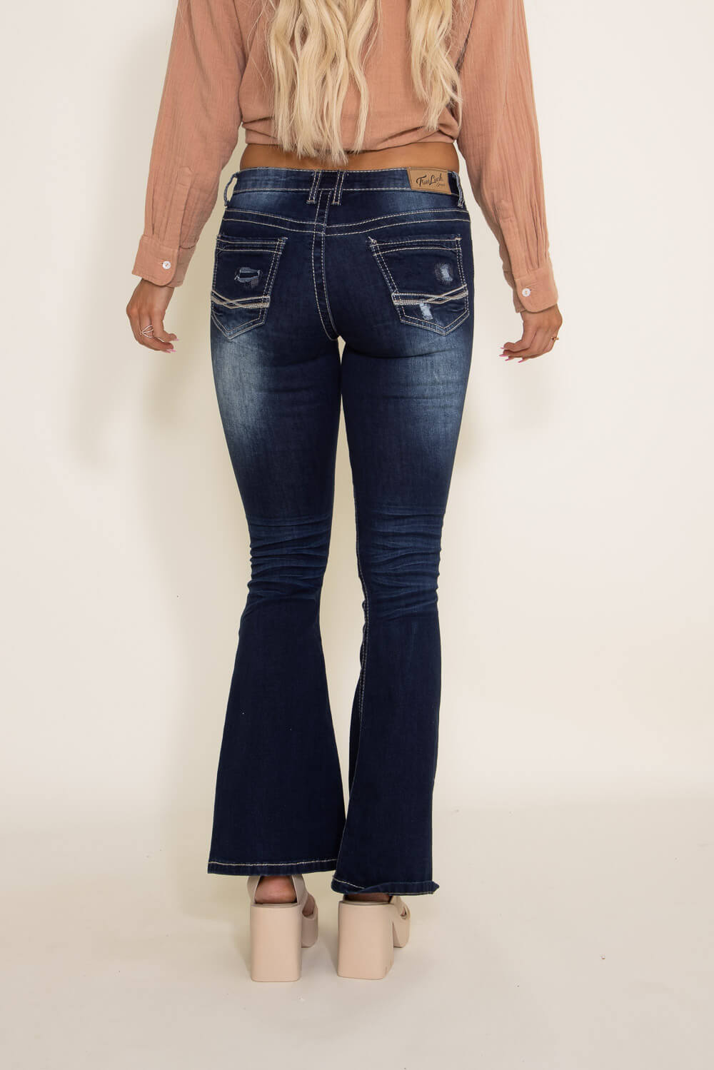 True Luck Bernie Mild Destruction Flare Jeans for Women | TL20150018