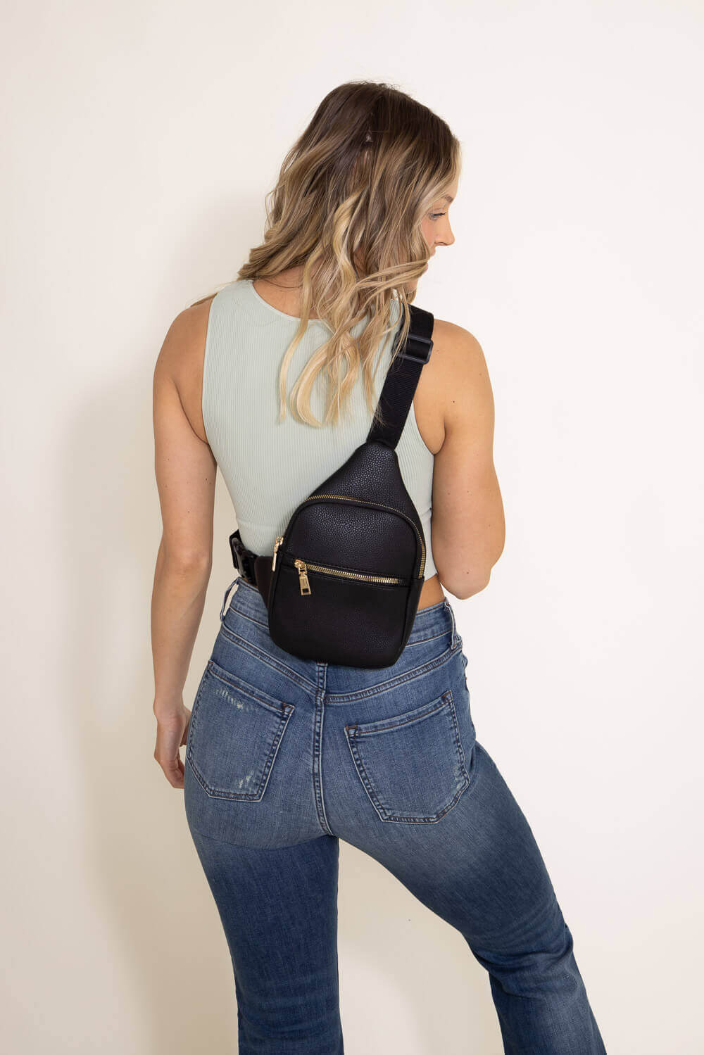 Slim Front Pocket Sling Bag for Women in Black