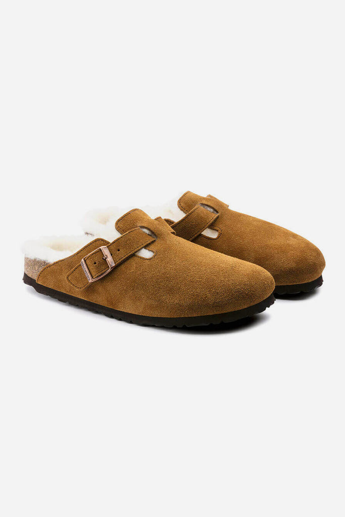 BIRKENSTOCK Women's Boston Shearling Clog Mink Suede/Natural Shearling -  1001140 