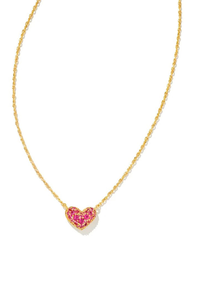 Kendra Scott Ari Gold Pavé Pink Crystal Heart Necklace