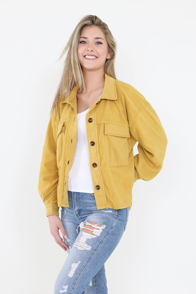 La Miel Matilda Cropped Shacket for Women in Mustard